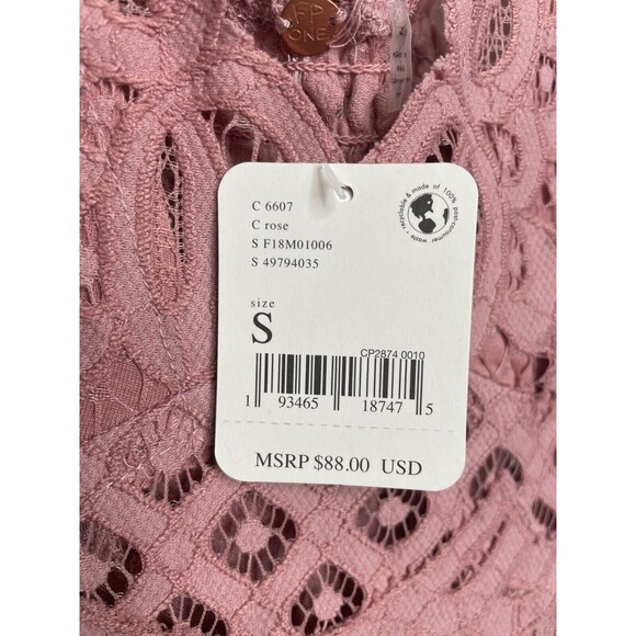 Free People Small One Adella Slip Mini Dress Rose Crochet Lace Tiered Ruffle NWT - Picture 15 of 15
